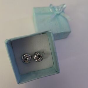 Layered Sliver Tone Twisted Knot Vintage Earrings